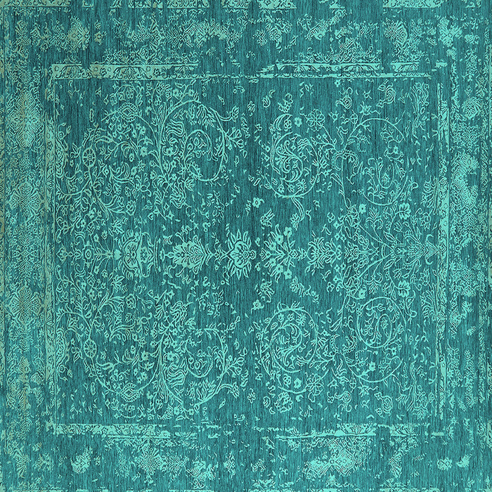 Square Machine Washable Oriental Turquoise Industrial Area Rugs, wshurb2558turq