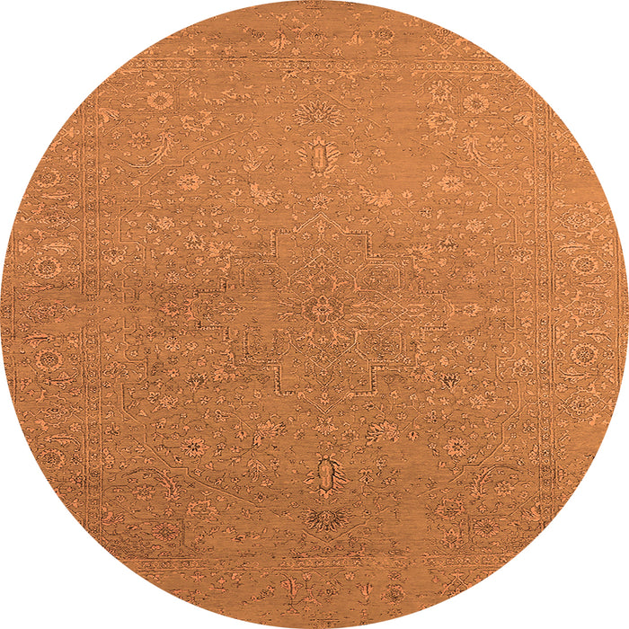 Round Machine Washable Oriental Orange Industrial Area Rugs, wshurb2559org