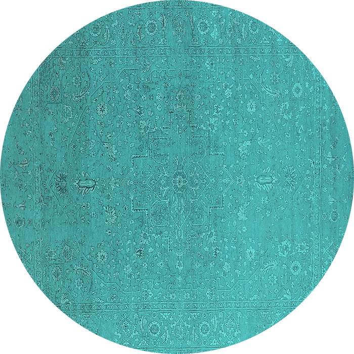 Round Oriental Turquoise Industrial Rug, urb2559turq