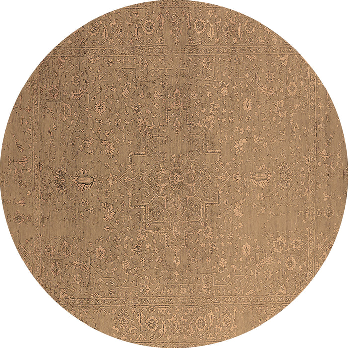 Round Machine Washable Oriental Brown Industrial Rug, wshurb2559brn