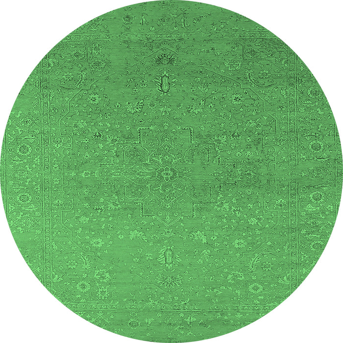 Round Machine Washable Oriental Emerald Green Industrial Area Rugs, wshurb2559emgrn