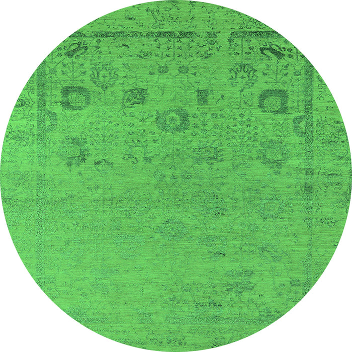 Round Machine Washable Oriental Green Industrial Area Rugs, wshurb2560grn