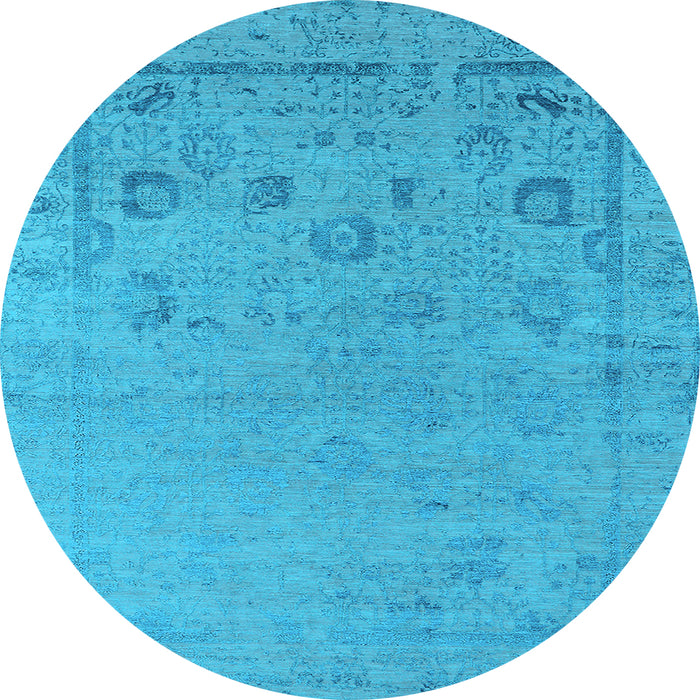 Round Machine Washable Oriental Light Blue Industrial Rug, wshurb2560lblu