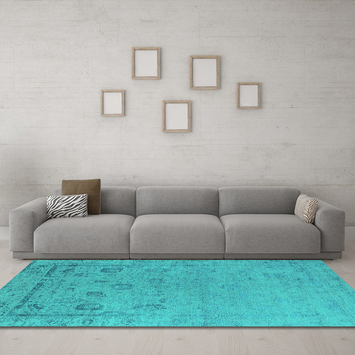 Machine Washable Oriental Turquoise Industrial Area Rugs in a Living Room,, wshurb2560turq