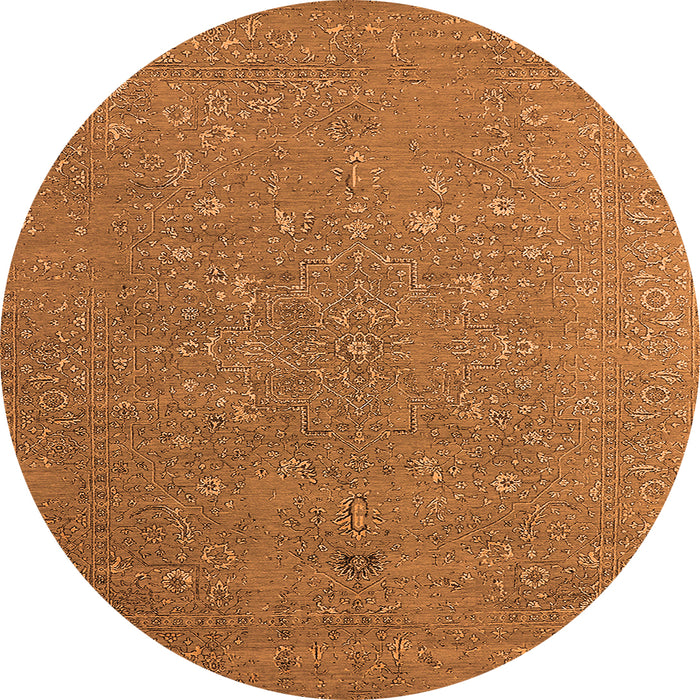 Round Machine Washable Oriental Orange Industrial Area Rugs, wshurb2561org