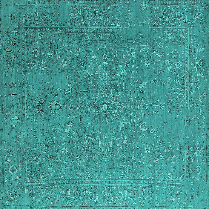 Square Machine Washable Oriental Turquoise Industrial Area Rugs, wshurb2561turq