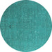 Round Oriental Turquoise Industrial Rug, urb2561turq