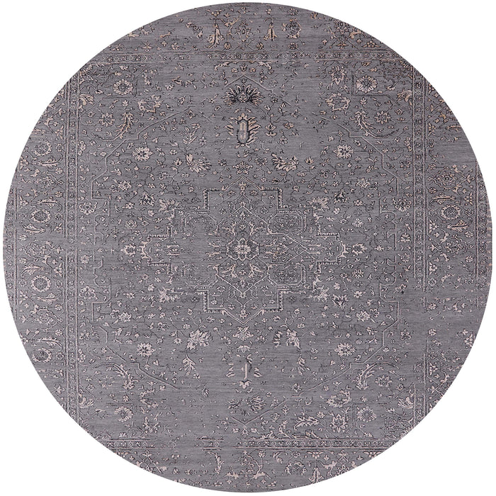 Round Mid-Century Modern Dark Gray Oriental Rug, urb2561