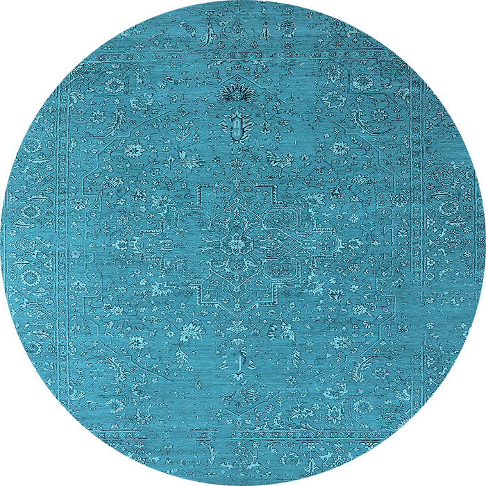 Round Machine Washable Oriental Light Blue Industrial Rug, wshurb2561lblu