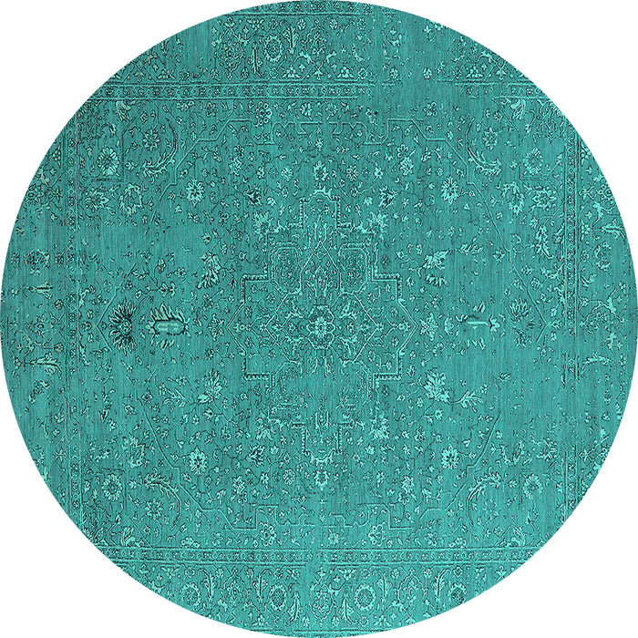 Round Machine Washable Oriental Turquoise Industrial Area Rugs, wshurb2561turq