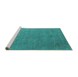 Sideview of Machine Washable Oriental Turquoise Industrial Area Rugs, wshurb2561turq