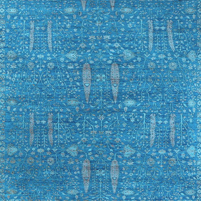 Square Machine Washable Oriental Light Blue Industrial Rug, wshurb2562lblu