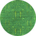 Round Machine Washable Oriental Green Industrial Area Rugs, wshurb2562grn