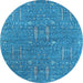 Round Machine Washable Oriental Light Blue Industrial Rug, wshurb2562lblu