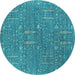 Round Machine Washable Oriental Turquoise Industrial Area Rugs, wshurb2562turq