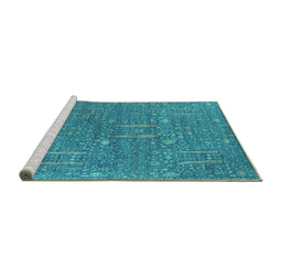 Sideview of Machine Washable Oriental Turquoise Industrial Area Rugs, wshurb2562turq