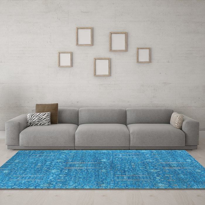 Machine Washable Oriental Light Blue Industrial Rug in a Living Room, wshurb2562lblu