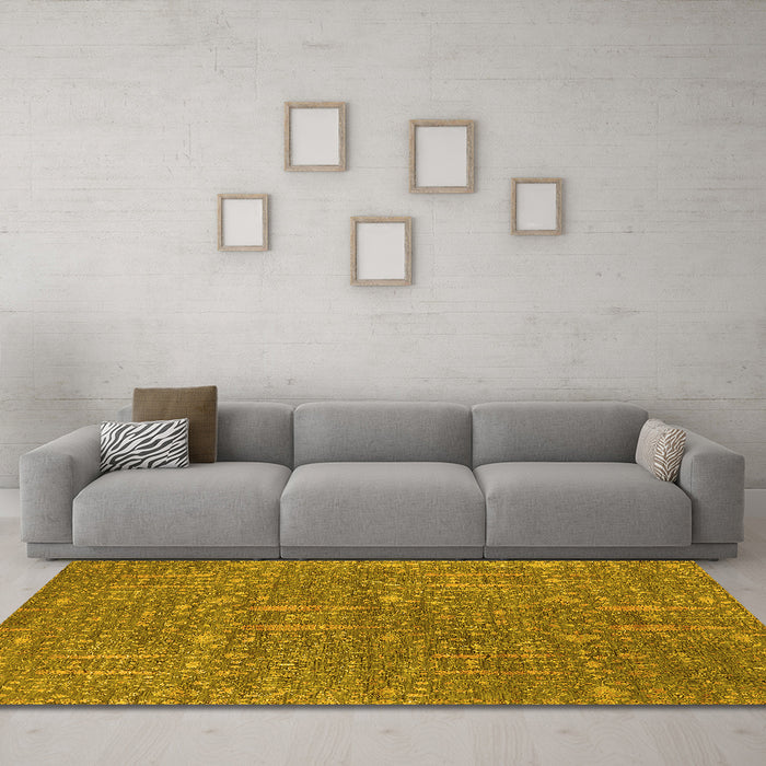 Machine Washable Oriental Yellow Industrial Rug in a Living Room, wshurb2562yw