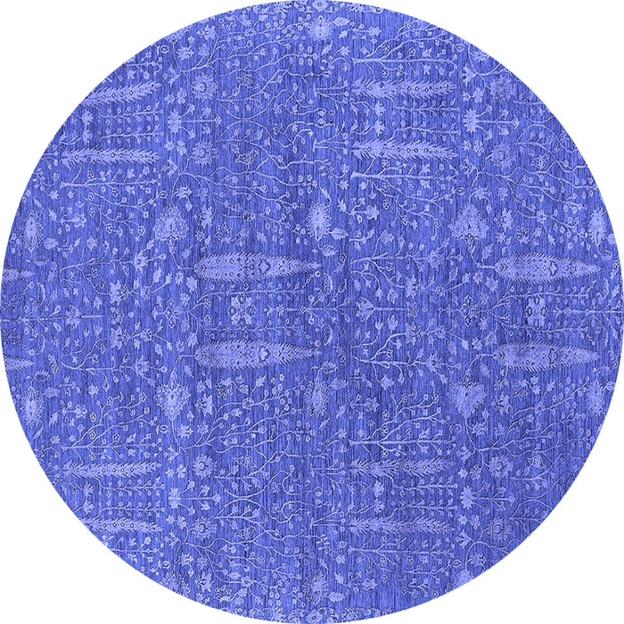 Round Machine Washable Oriental Blue Industrial Rug, wshurb2562blu