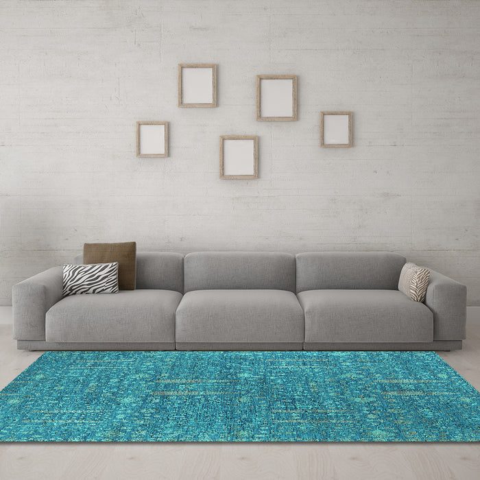 Machine Washable Oriental Turquoise Industrial Area Rugs in a Living Room,, wshurb2562turq