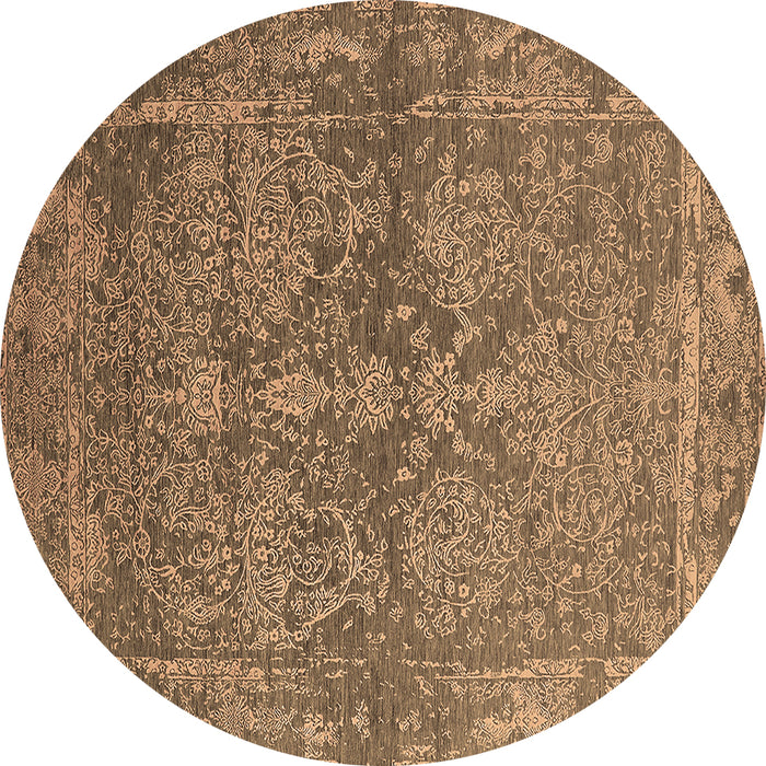Round Machine Washable Oriental Brown Industrial Rug, wshurb2563brn
