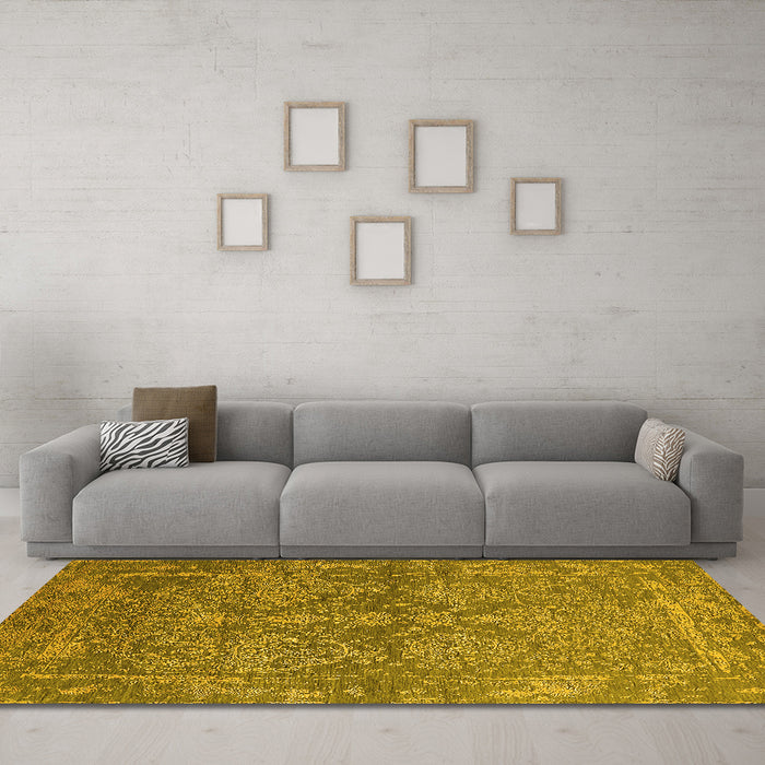 Machine Washable Oriental Yellow Industrial Rug in a Living Room, wshurb2563yw