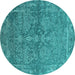 Round Oriental Turquoise Industrial Rug, urb2563turq