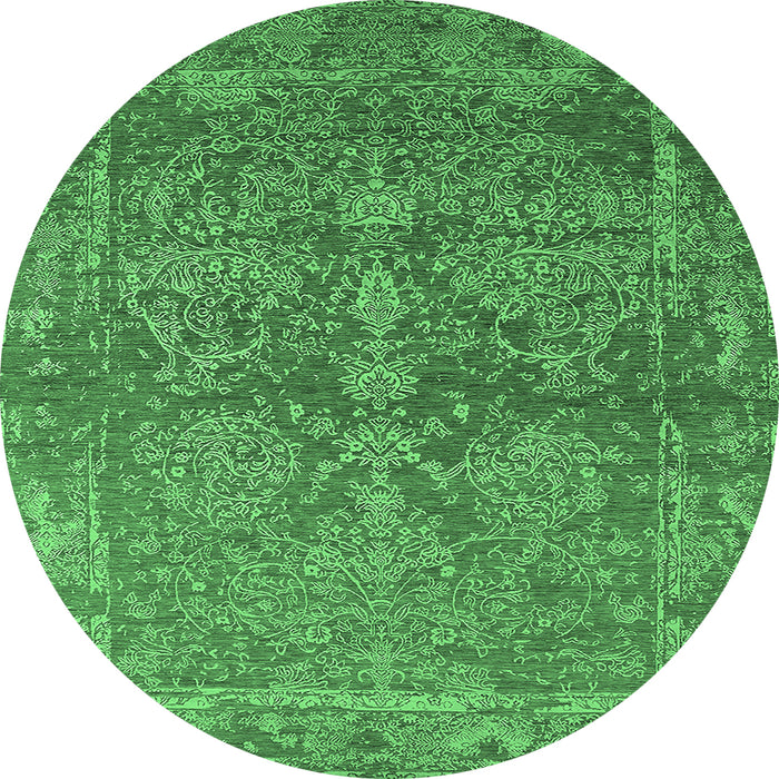 Round Machine Washable Oriental Emerald Green Industrial Area Rugs, wshurb2563emgrn