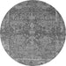 Round Machine Washable Oriental Gray Industrial Rug, wshurb2563gry