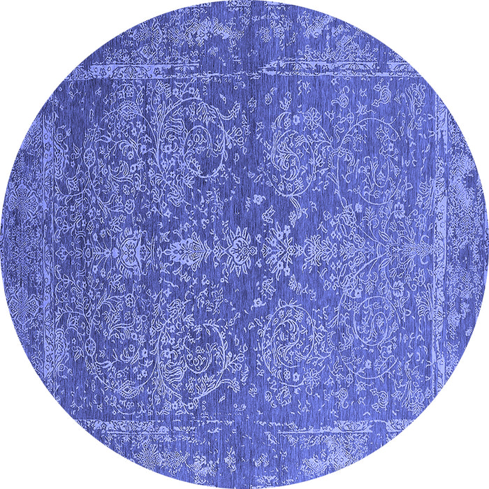 Round Machine Washable Oriental Blue Industrial Rug, wshurb2563blu