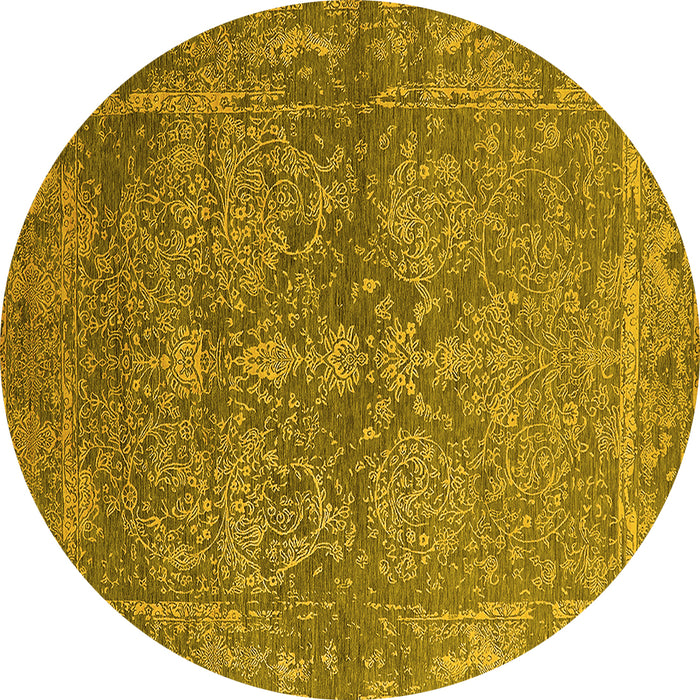 Round Machine Washable Oriental Yellow Industrial Rug, wshurb2563yw