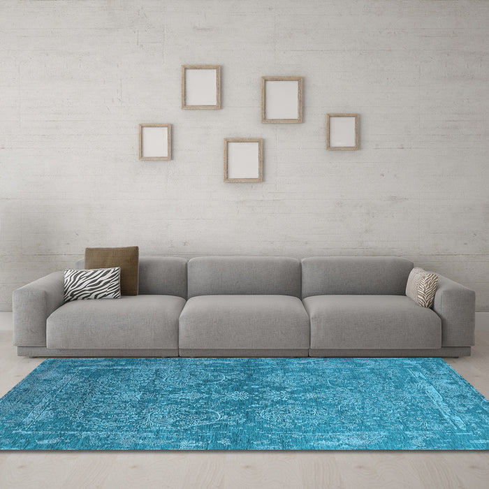 Machine Washable Oriental Light Blue Industrial Rug in a Living Room, wshurb2563lblu