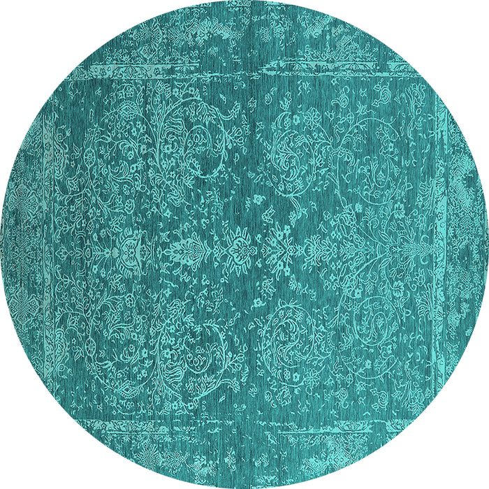 Round Machine Washable Oriental Turquoise Industrial Area Rugs, wshurb2563turq