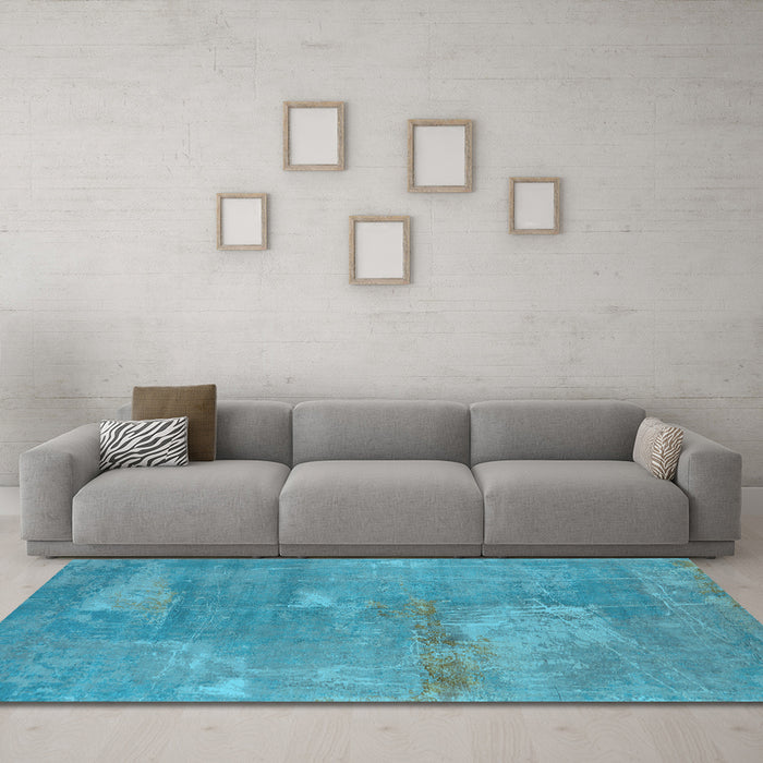 Machine Washable Oriental Light Blue Industrial Rug in a Living Room, wshurb2564lblu