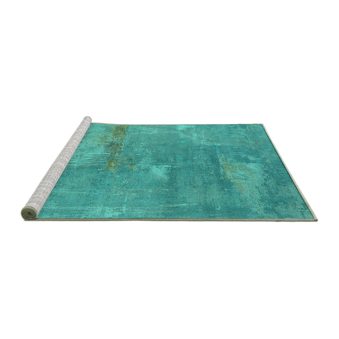 Sideview of Machine Washable Oriental Turquoise Industrial Area Rugs, wshurb2564turq