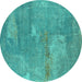 Round Machine Washable Oriental Turquoise Industrial Area Rugs, wshurb2564turq