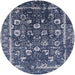 Round Mid-Century Modern Blue Oriental Rug, urb2565