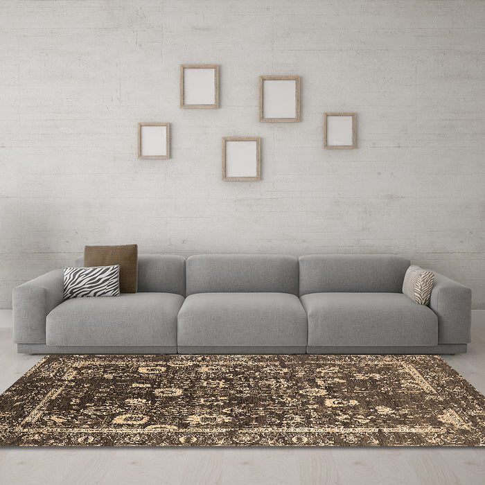 Machine Washable Oriental Brown Industrial Rug in a Living Room,, wshurb2565brn