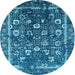 Round Machine Washable Oriental Light Blue Industrial Rug, wshurb2565lblu