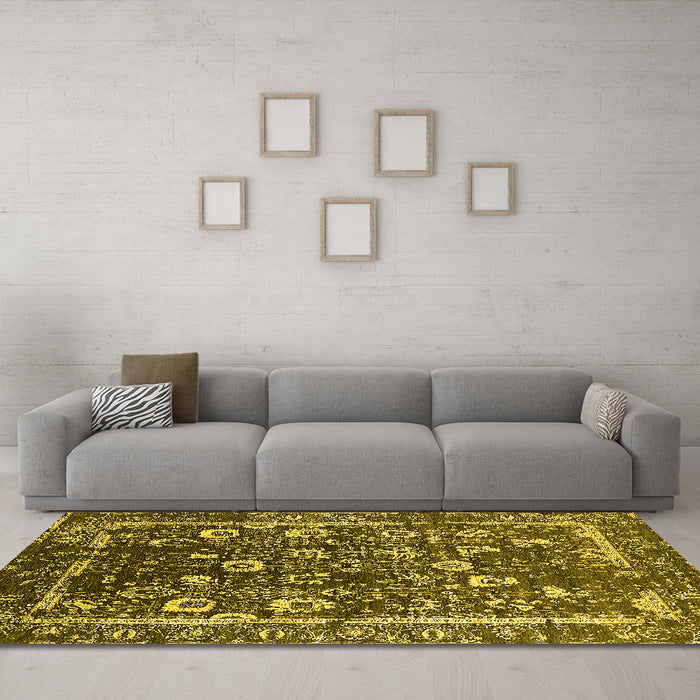 Machine Washable Oriental Yellow Industrial Rug in a Living Room, wshurb2565yw