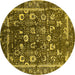 Round Machine Washable Oriental Yellow Industrial Rug, wshurb2565yw