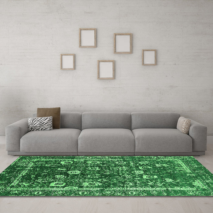 Machine Washable Oriental Green Industrial Area Rugs in a Living Room,, wshurb2565grn