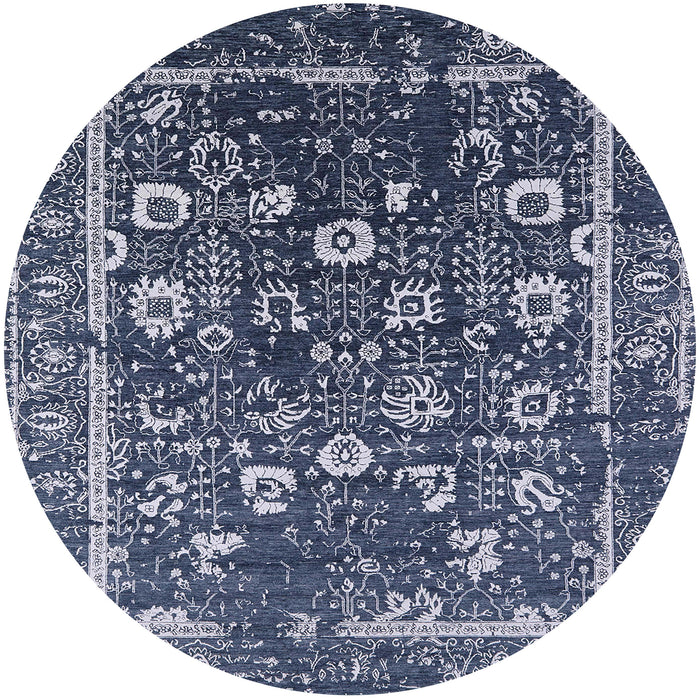 Round Machine Washable Industrial Modern Lapis Blue Rug, wshurb2565