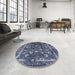 Round Mid-Century Modern Blue Oriental Rug in a Office, urb2565