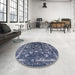 Round Machine Washable Industrial Modern Lapis Blue Rug in a Office, wshurb2565