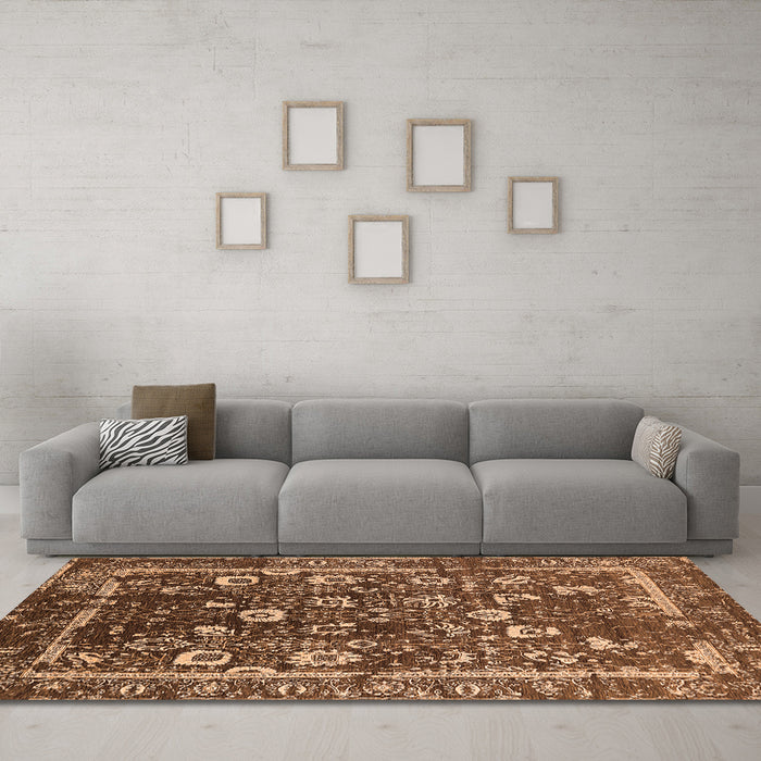 Machine Washable Oriental Orange Industrial Area Rugs in a Living Room, wshurb2565org