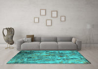 Machine Washable Oriental Turquoise Industrial Rug, wshurb2566turq