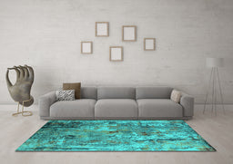 Machine Washable Oriental Turquoise Industrial Area Rugs in a Living Room,, wshurb2566turq