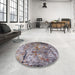 Round Mid-Century Modern Purple Oriental Rug in a Office, urb2566