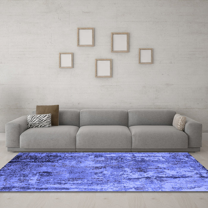 Machine Washable Oriental Blue Industrial Rug in a Living Room, wshurb2566blu